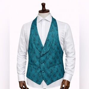 Men’s Teal Paisley Tuxedo Vest Shawl Collar (XS & XL)